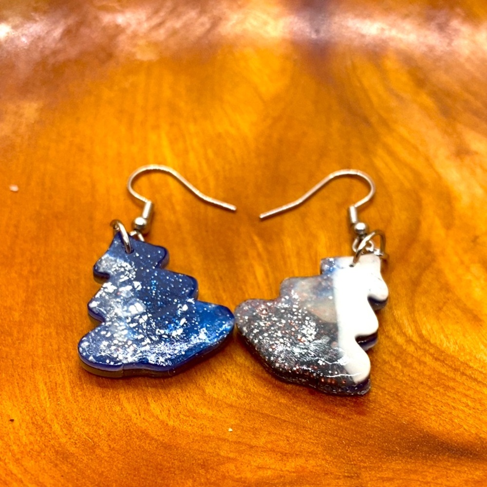 Handmade Snowy Trees polymer clay earrings